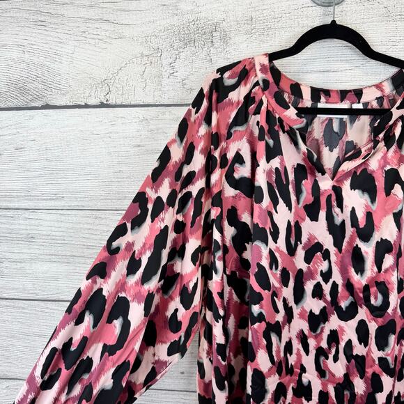 Belle Kim Gravel Plus Size Black & Pink Leopard Print Long Sleeve Blouse Size 4X - Picture 2 of 9